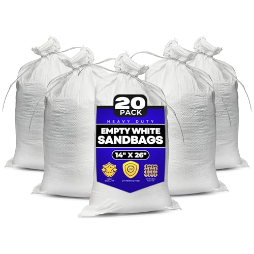 Sand Bags with Ties 14" x 26" - Sand Bags for Flooding, Woven Polypropylene Sandbags, 50 lbs Capacity, 14x26 inches, White - size: 20 Count (Pack of 1)