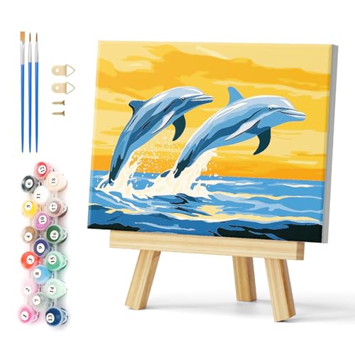 Natuyalo Dolphin Paint by Number Kit for Adults Framed, Animals Adult Paint by Number Kits with Frame on Canvas, DIY Acrylic Painting by Numbers for Wall Decor 12x16 Inch - color: Color-07