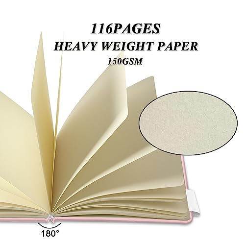 5" x 5" Hardcover Sketch Book,58 Sheets Small Mixed Media Pocket Sketch Pad | PU Cover,150 GSM Acid Free Artist Drawing Paper,Travel Journal Blank Notebook for Adults Sketching,Illustration.Pink - color: 150gsm PU-pink