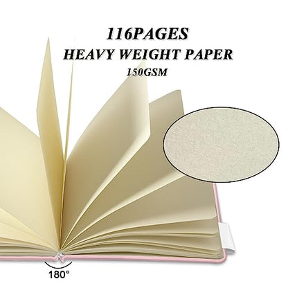 5" x 5" Hardcover Sketch Book,58 Sheets Small Mixed Media Pocket Sketch Pad | PU Cover,150 GSM Acid Free Artist Drawing Paper,Travel Journal Blank Notebook for Adults Sketching,Illustration.Pink - color: 150gsm PU-pink