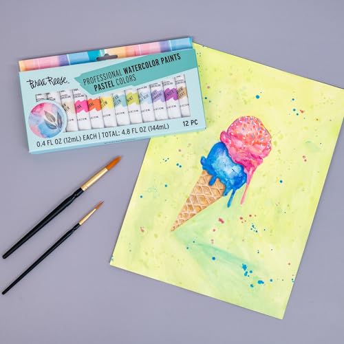 Brea Reese Professional Watercolor Paint Set - 12 Pastel Tubes, 0.4 fl oz | Matte finish, non-toxic art supplies for adults. Highly pigmented, acid-free soft muted hues for easy blending and shading