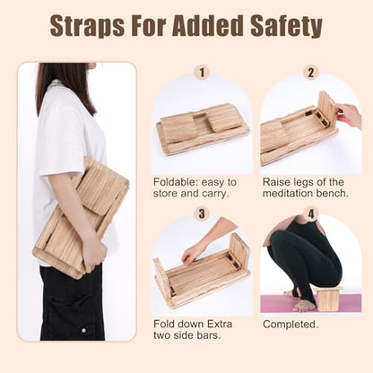 Meditation Bench Kneeling Stool Foldable Wooden Prayer Seat | foldable wooden meditation bench, kneeling prayer stool, ergonomic angled seat, lightweight portable, yoga mindfulness - color: Light Wood