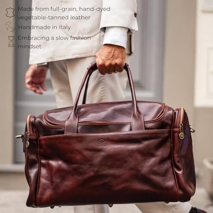 Time Resistance Leather Duffel Bag - Large Weekend Gym Travel Bag (Brown) - color: Brown
