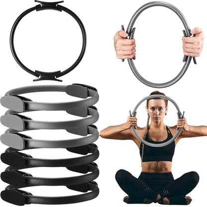 Syhood Pilates Ring 11. 81 Inch Pilates Circle Yoga Ring Magic Lightweight Flexible Workout Equipment for Fitness Physical Therapy Resistance Exercise Arms Legs - color: Grey,Black