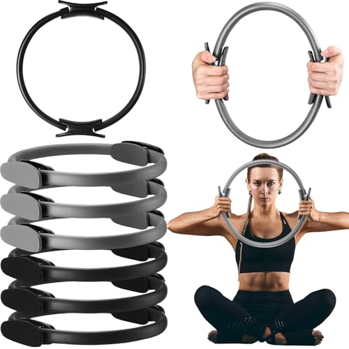 Syhood Pilates Ring 11. 81 Inch Pilates Circle Yoga Ring Magic Lightweight Flexible Workout Equipment for Fitness Physical Therapy Resistance Exercise Arms Legs - color: Grey,Black