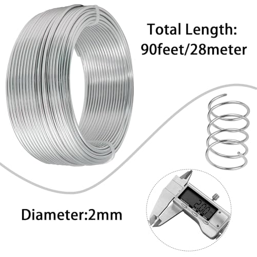 90 Feet Bendable Aluminum Craft Wire 2mm Metal Wire for Sculpting Bonsai Training Doll Skeletons DIY Jewelry Making Armature Making Wire Weaving (Silver) - color: silver
