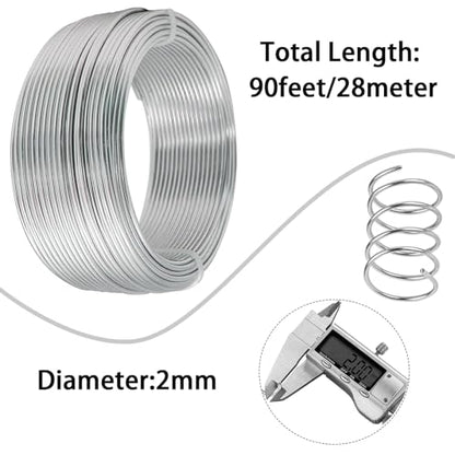 90 Feet Bendable Aluminum Craft Wire 2mm Metal Wire for Sculpting Bonsai Training Doll Skeletons DIY Jewelry Making Armature Making Wire Weaving (Silver) - color: silver