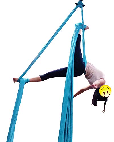 Durable Aerial Silks Starter Kit with 11-Yard Yoga Hammock & Hardware | Aerial Swing for Acrobatic Flying Yoga & All Levels, Aerial Rigging Point up to 14ft, Durable, Safe - color: Light Blue