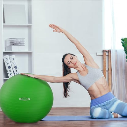 Fitvids Anti-Burst and Slip Resistant Exercise Ball Yoga Ball Fitness Ball Birthing Ball with Quick Pump - color: Green, size: L(23-26in/58-65cm)