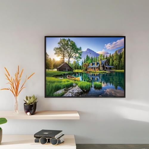 Shouruihua Diamond Painting Kits for Adults, Mountain Scene Diamond Art Kit | Tranquil Mountain Cabins & Lakes, Gem Art, Diamond Dotz Kits, Diamond Dots, Full Round Drill Diamond Painting, 15.7x11.8 in - color: Natural Scenery