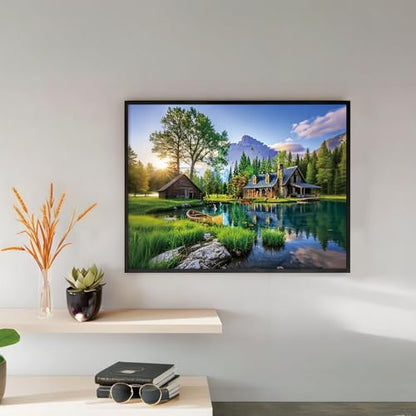 Shouruihua Diamond Painting Kits for Adults, Mountain Scene Diamond Art Kit | Tranquil Mountain Cabins & Lakes, Gem Art, Diamond Dotz Kits, Diamond Dots, Full Round Drill Diamond Painting, 15.7x11.8 in - color: Natural Scenery