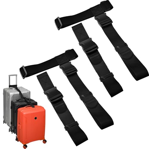 BILIONE 4 Pack Luggage Connector Straps,Connect 3 Suitcases ＆ Add A Bag | Suitcase Straps, Luggage Straps for Suitcases Adjustable Buckle Belt,Suitable for Suitcases from 20 to 32 inches (Black) - color: Black, size: 4 Pack