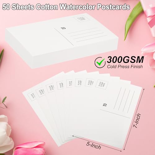 PATIKIL 50 Pcs 100% Cotton Watercolor Postcards 5x7 Inch Water Coloring Paint Paper Cards for Mailing Art Painting Watercolor Drawing Artist, 140lb/300 GSM