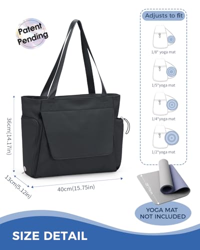 sportsnew Gym Bag for Women, 19L Yoga Mat Bag with Shoe Compartment & Wet Dry Pocket, Gym Tote Bag with Hook-and-loop Yoga Mat Holder, Quick Access Storage, for Workout Travel Pilates Dance