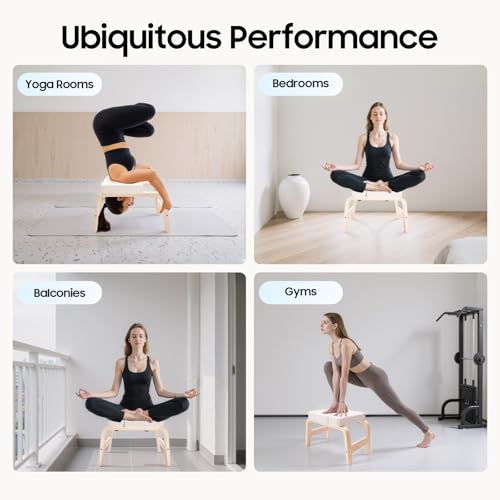 Yoga Headstand Stool,Yoga Inversion Chair,PU Sponge & Solid Wood, 440lbs Load-Bearing,Free Standing,Suitable for Beginners & Yoga Practitioners,Fit for Yoga Room, Bedroom, Office, Gym