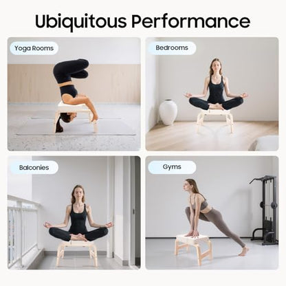Yoga Headstand Bench, Off-White Multi-Purpose Invert Chair, 440.92lbs Load-Bearing, Yoga Headstand Stool with Comfort Sponge PU Pad, Non-Slip Headstand Trainer for Home Gym Yoga Studio