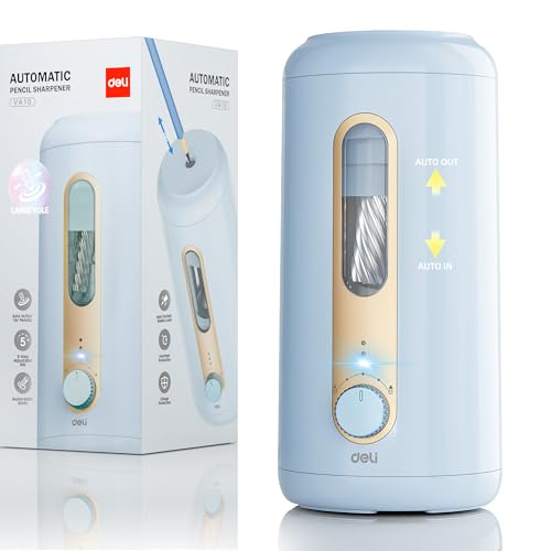 deli Electric Pencil Sharpener, Fully Automatic Pencil Sharpener, Blue | Suitable for 6.9-10.8mm Colored/Jumbo Pencils, Auto in & Out, Rechargeable Hands-Free Sharpener for Classroom Home Office， - color: Blue