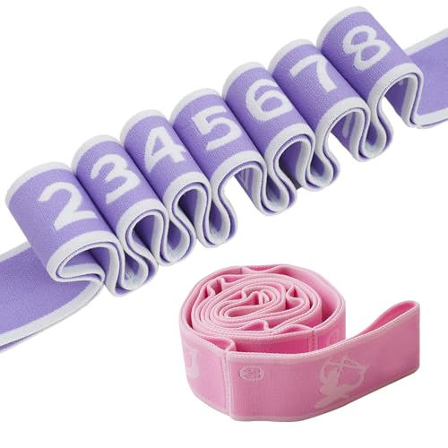 2 PCS Kids Stretching Strap - 8-Loop Adjustable Stretch Bands for Dance, Ballet, Yoga, Gymnastics Workout, Children‘s Fitness Equipment, Stretching Resistance Bands and Home Flexibility Training - color: Sweet Potato Purple+Pink