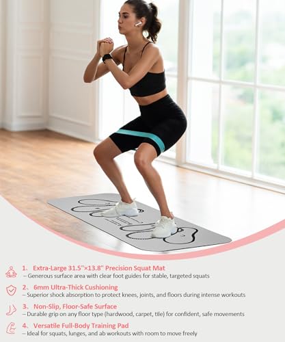 Squat Mat with Foot Position,Large Non-Slip Squat Target Pad， Pad 31.5'' X13.8'',6mm Thickness Squat Mat Foot Positioning, Exercise Mat for Squats, Leg and Abdominal Workouts - color: Grey