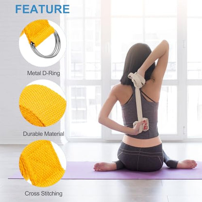 PATIKIL Yoga Strap for Stretching, Cotton Yoga Belt with Adjustable Metal D-Ring Buckle Stretch Band for Fitness Pilates - color: Yellow