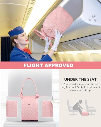 Women Weekender Travel Duffle Bag: Travel Duffel Overnight Bags with Shoe Compartment Large Carry on Tote with Toiletry Bag Weekend Traveling Yoga Gym Hospital Bag for Women with Wet Pocket Pink - color: 23-Pink T Quilted, size: Large