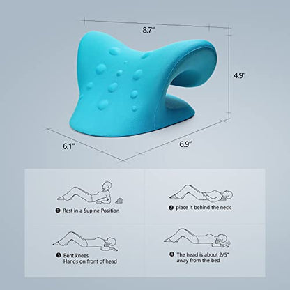 Cozyhealth Neck Stretcher for Neck Pain Relief, Neck and Shoulder Relaxer Cervical Traction Device Pillow for TMJ Pain Relief and Muscle Relax, Cervical Spine Alignment Chiropractic Pillow (Blue) - color: Blue