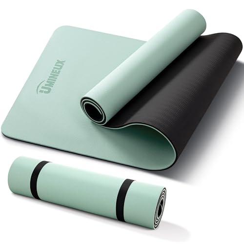 Umineux Non Slip Yoga Mat 72"x24" Exercise & Fitness Mat For Women and Men | 6MM & 10MM Thick, Pilates Mat with Carry Strap, Great for Home Workout, Yoga, Exercise and Pilates - color: Matcha Green & Black, size: 10MM