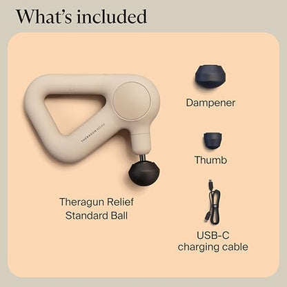 TheraGun Relief by Therabody - Easy-to-Use, Comfortable & Light Handheld Percussion Massage Gun for Everyday Pain Relief Massage Therapy in Neck, Back, Leg, Shoulder and Body (Sand) | Quiet Handheld Percussion Muscle Massager for Back, Leg & Shoulder Pain