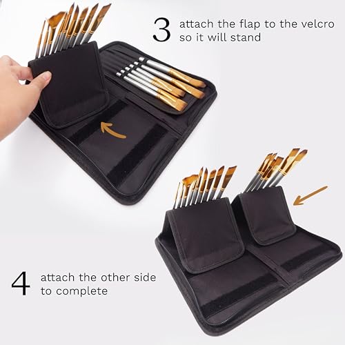 MyArtscape 15 Taklon Paint Brushes with Travel Holder - Short Handle | 15 Taklon paint brushes for acrylic watercolour oil gouache and face painting with travel holder and short handles