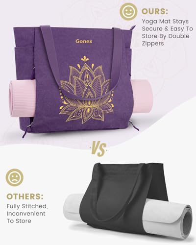 Gonex Yoga Mat Bag with Zipper Mat Carrier Canvas Gym Tote | Durable Canvas, Zipper Closures Prevent Slipping, Quick Access, Bottle Holder, Fits Yoga Blocks, Gym & Travel Use - color: Purple, size: Large(17.7×6.1×15.3inch)