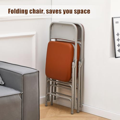 Padded Folding Chair Indoor Metal Frame Foldable Chair Brown - color: Brown