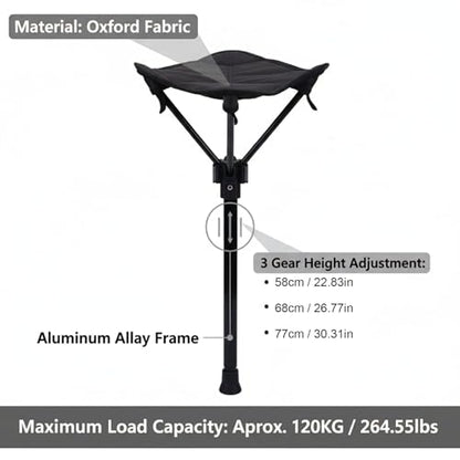 Rosvola Portable Folding Stool, One Leg Adjustable Stool, Retractable Hiking Chair, 3 Gear Height Adjustable, Camping Folding Stool for Camping Outdoor Barbecue Fishing