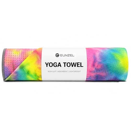 Eunzel Yoga Towel,Hot Yoga Mat Towel with Grip Dots Sweat Absorbent Non-Slip for Hot Yoga, Pilates and Workout 24" x72", Yellow & Blue & Pink - color: Yellow & Blue & Pink, size: 72" x 24"
