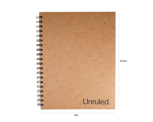 Unruled Classic Blank Spiral Notebook, 60lb Premium Plain Paper, 70 Sheets, Recycled and Sustainable, 10.5" x 8", 3 Pack, Black Foil/Wire