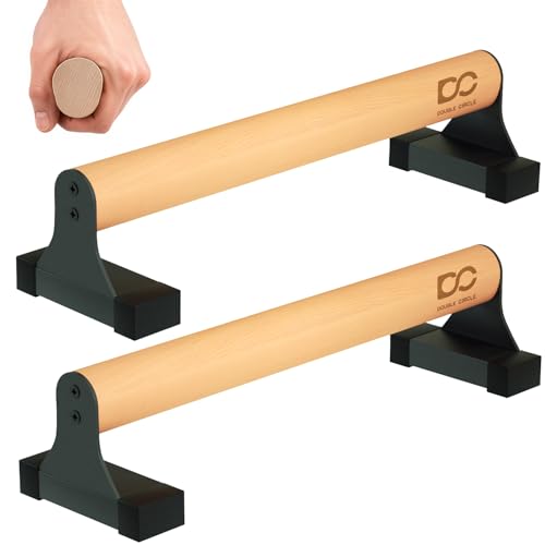 Double Circle Parallettes Push Up Bar with Ergonomic Wooden Handles - Calisthenics Equipment - Non-slip Parallel Bars for Strength Training and Calisthenics - Pushup Handles Parallettes Bars - size: 17 IN