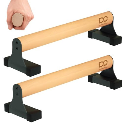 Double Circle Parallettes Push Up Bar with Ergonomic Wooden Handles - Calisthenics Equipment - Non-slip Parallel Bars for Strength Training and Calisthenics - Pushup Handles Parallettes Bars - size: 17 IN
