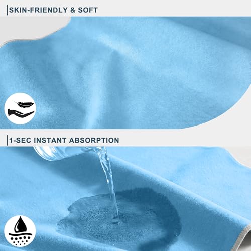 Upgraded Yoga Mat Towel with Bonus Grip Socks, Elegant Embroidered - color: Sky Blue