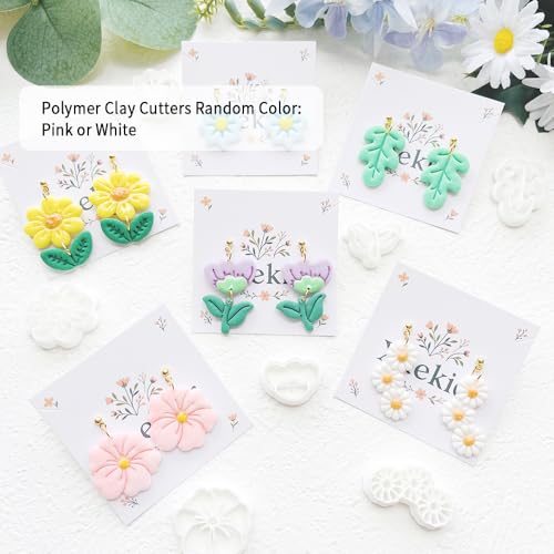 Spring Flower Polymer Clay Cutters Set - 12pcs Tulip, Daisy, Hibiscus, Cherry Blossom, Peony Shapes for DIY Earring Jewelry Making, Soft Clay Crafts, Scrapbooking & Gift Toppers - color: B color