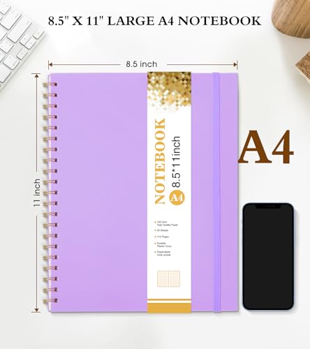 Spiral Notebook Journal 8.5” x 11”, A4 Large Notebooks for Women Men, College Ruled Lined Journal, 100 GSM Paper, Hardcover Spiral Bound Journals for Work School Writing Note Taking Business, Purple - color: Purple, size: Line