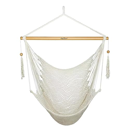 JoyView 해먹 의자 스프레더 바 캐리비안 해먹 스윙 의자 136.1kg(300파운드) 무게 용량 XL 로프 걸이 의자 야외 실내 정원 마당용 - 내추럴 화이트 - color: 내추럴 화이트