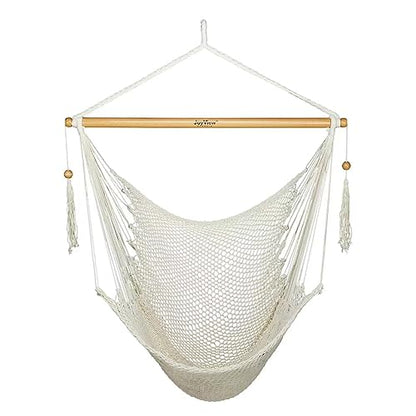 JoyView 해먹 의자 스프레더 바 캐리비안 해먹 스윙 의자 136.1kg(300파운드) 무게 용량 XL 로프 걸이 의자 야외 실내 정원 마당용 - 내추럴 화이트 - color: 내추럴 화이트