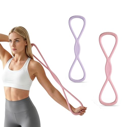 RYAOLELY Figure 8 Resistance Band, Exercise Band for Physical Therapy, Yoga Pilates Home Workout, Portable Fitness Band with Anti-Slip Grip - color: 15LB Pink&Purple