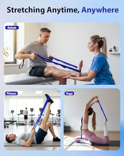 Trideer Stretching Strap with Loops & Leg Lifter, Non-Elastic PT Strap | Leg Lifter Mobility Aid, Non-Elastic PT Stretching Strap, Multi-Loop Grip Control, Home Recovery Support - color: Deep Blue