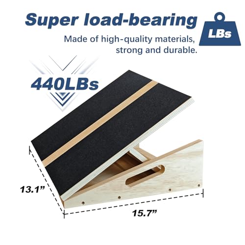 Adjustable Foot Incline Wooden Slant Board for Calf Stretching,440lb Capacity, Balance Velour Stretcher Ankle Stretch Knee Leg Boards Squats Wedge Exercise Fitness Equipment(Side Handle Slant Board)