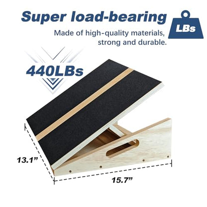Adjustable Foot Incline Wooden Slant Board for Calf Stretching,440lb Capacity, Balance Velour Stretcher Ankle Stretch Knee Leg Boards Squats Wedge Exercise Fitness Equipment(Side Handle Slant Board)