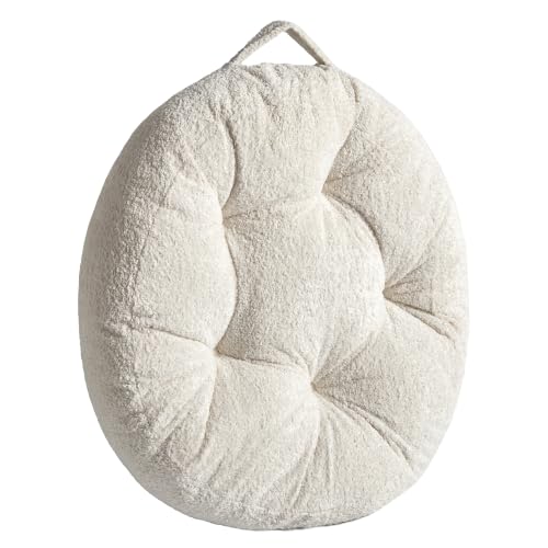 Floor Pillow, Large Meditation Sitting Cushion with Handle | for Tatami, Living Room, Yoga Use for Adults and Kids (1, Round, Cream, 22" x 22" x 6") - color: Round, Cream