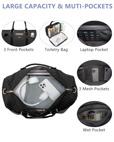 FOCDOD Travel Duffle Bag for Women - Weekender Bags with Shoe Compartment Large Carry on Overnight Tote Bag with Toiletry Bag Traveling Yoga Gym Bags with Wet Pocket Mommy Hospital Bag Black - color: 01-Black, size: Large