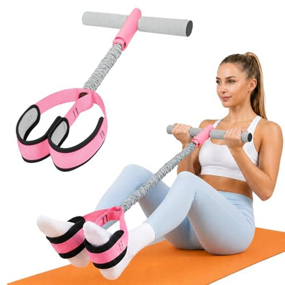 Pedal Resistance Band with Handles, 6-Tubes Natural Rubber Exercise Band - color: Upgraded-Grey Pink