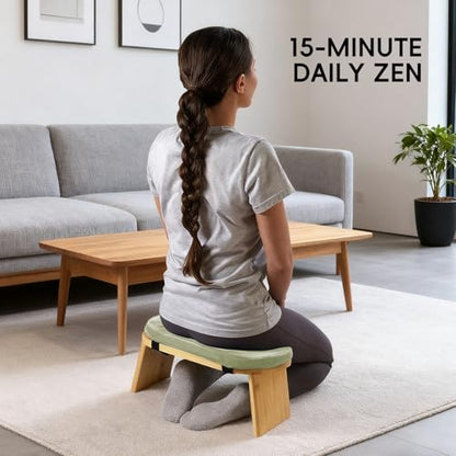 Natural Beech Wood Yoga Bench, Ergonomic Design for Kneeling, Meditation, Pilates, FSC Certified (Green) - color: Green