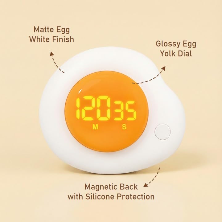 Egg-Shaped Kitchen Timer, Twist Dial Magnetic Kitchen Timers for Cooking, LCD Digital Display, Easy to Use, 180-minute Countdown Timers for Eggs, Bacon & Everyday Cooking